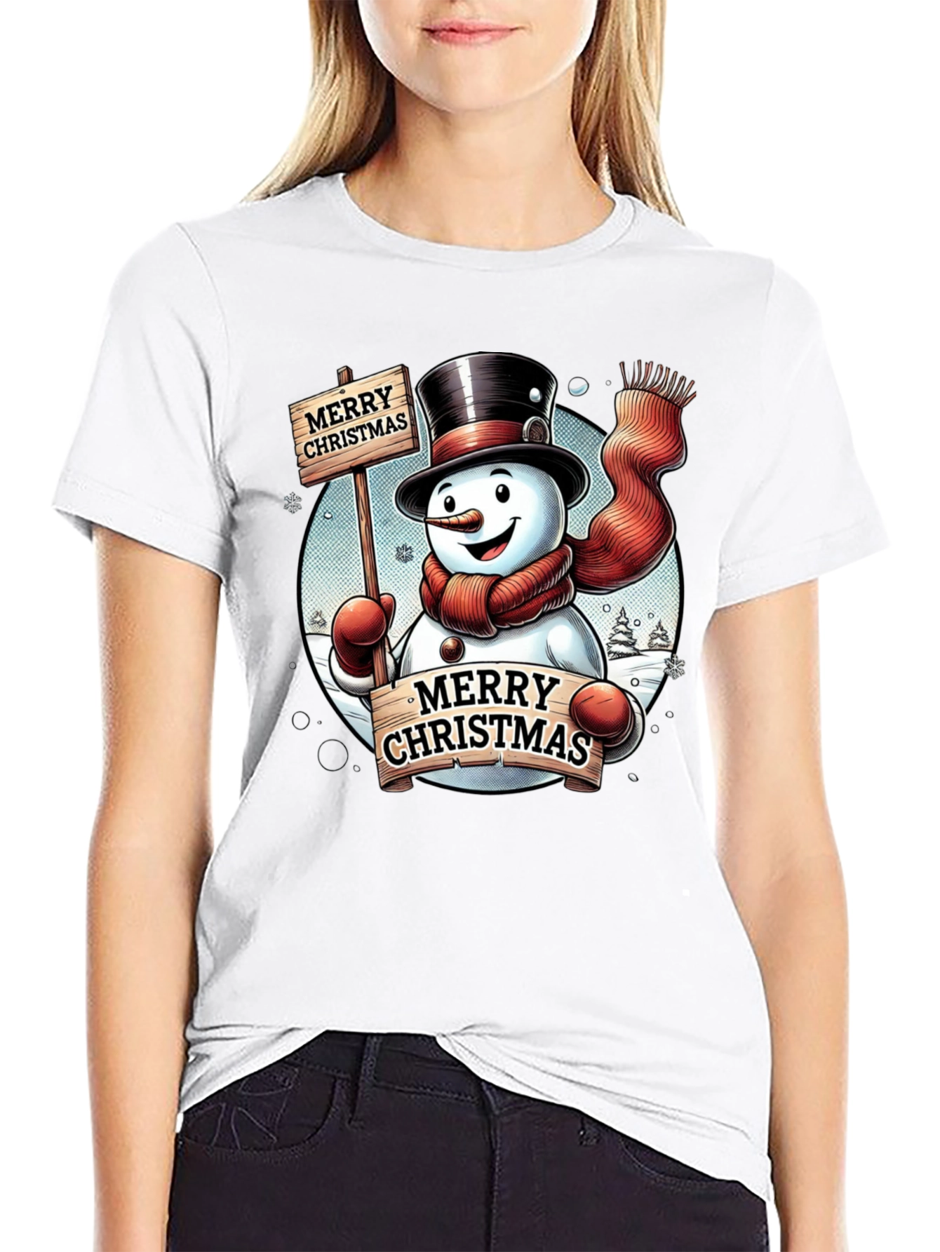 Festive Merry Christmas Snowman Graphic Tee