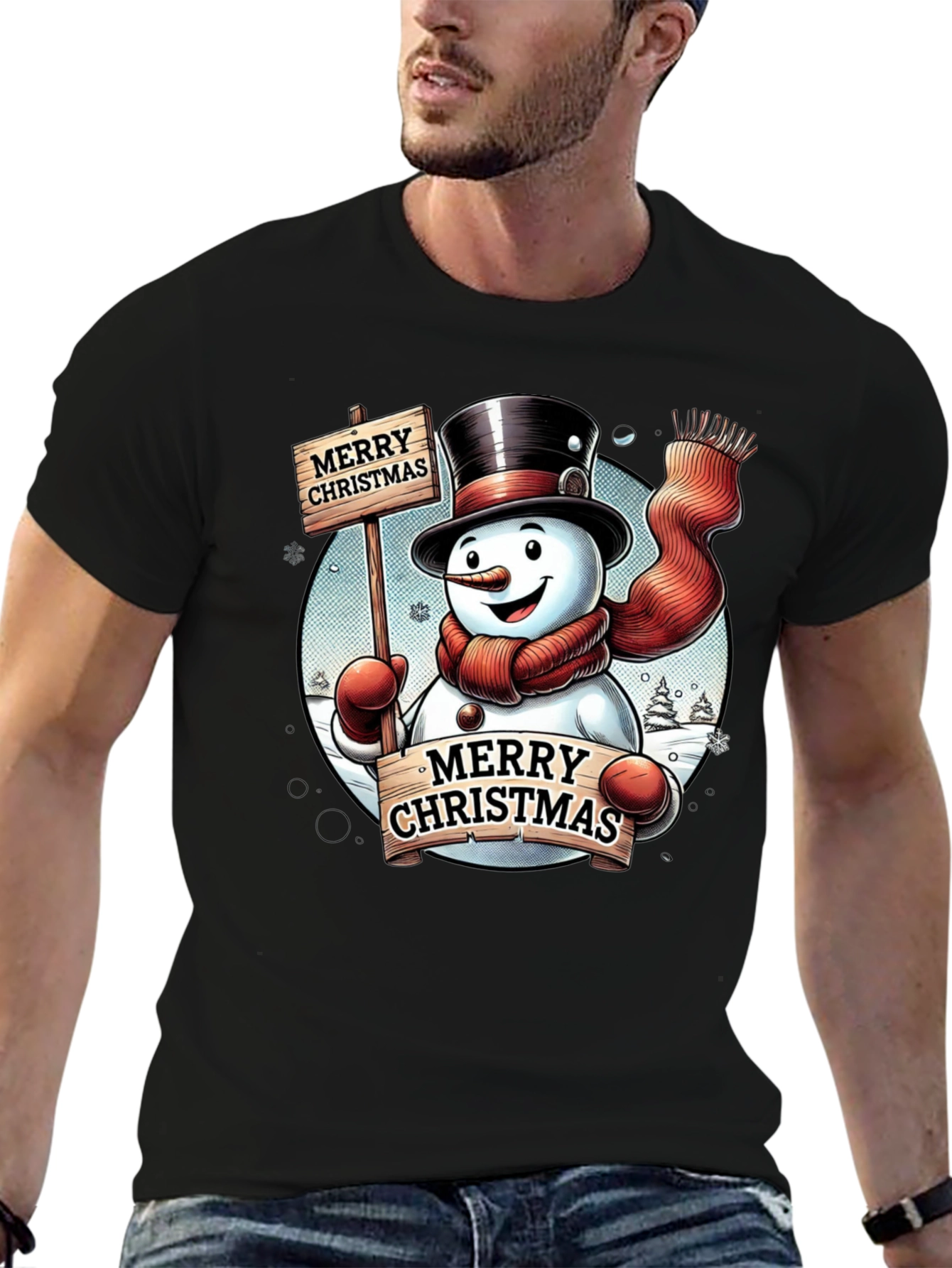 Festive Merry Christmas Snowman Graphic Tee