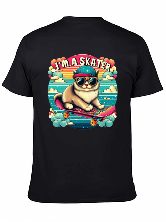 Skater Cat Graphic Tee - Cool Kitten on Skateboard!