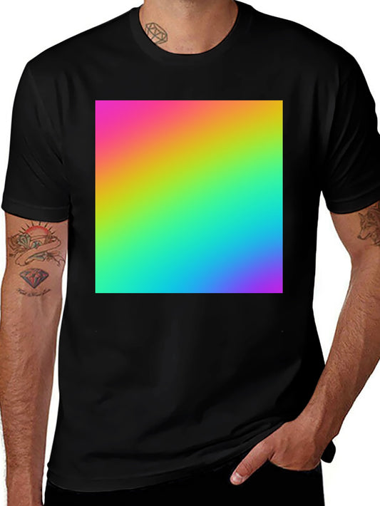 Vibrant Rainbow Square Graphic Black Tee
