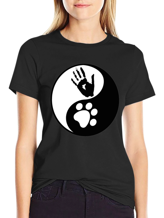 Yin Yang Hand & Paw Print Black T-Shirt