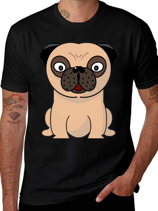 Cartoon Pug Graphic Tee - Mens Black T-Shirt