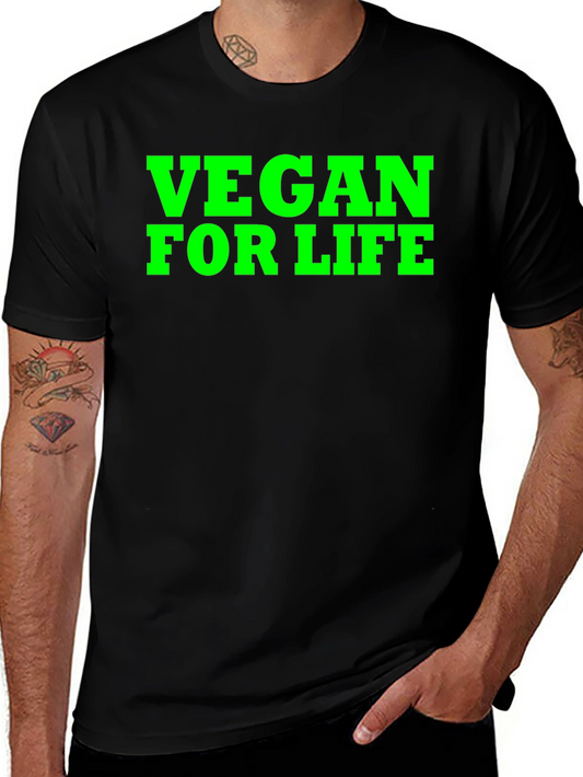 Vegan For Life T-Shirt Green Text on Black