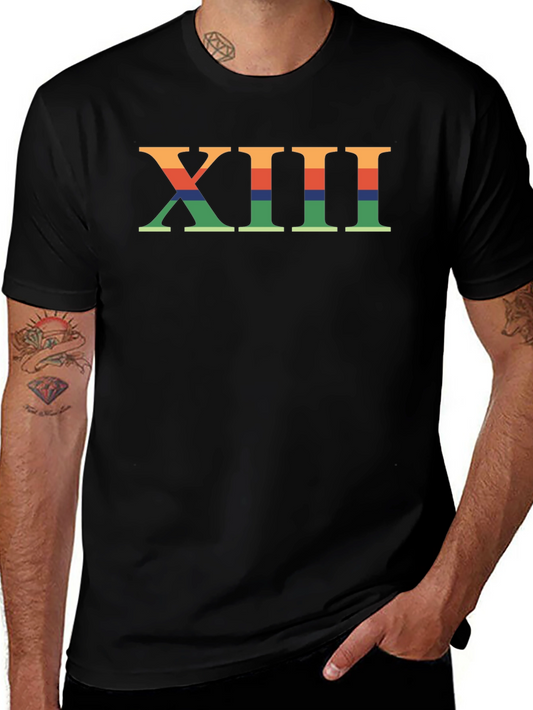 Striped Roman Numeral XIII Graphic T-Shirt