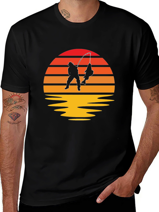 Fishing Sunset Graphic Tee - Retro Fisherman T-Shirt