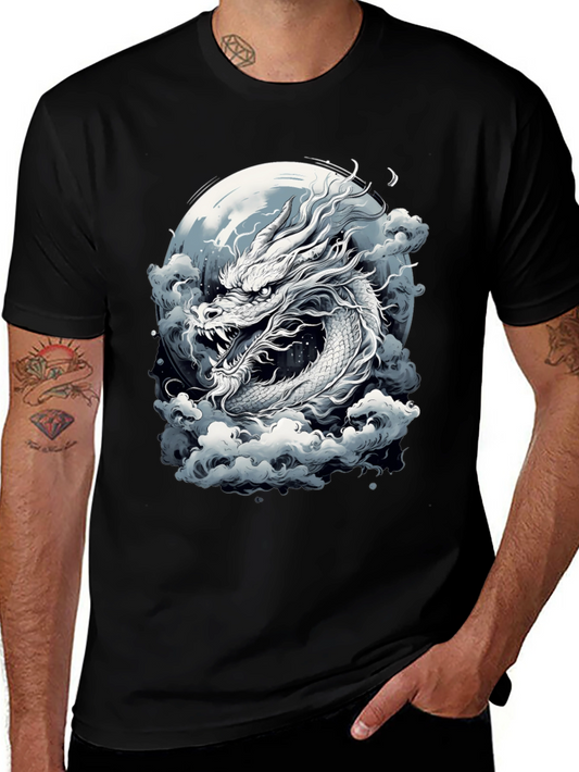 Dragon Moon Graphic Tee - Black Cotton Blend