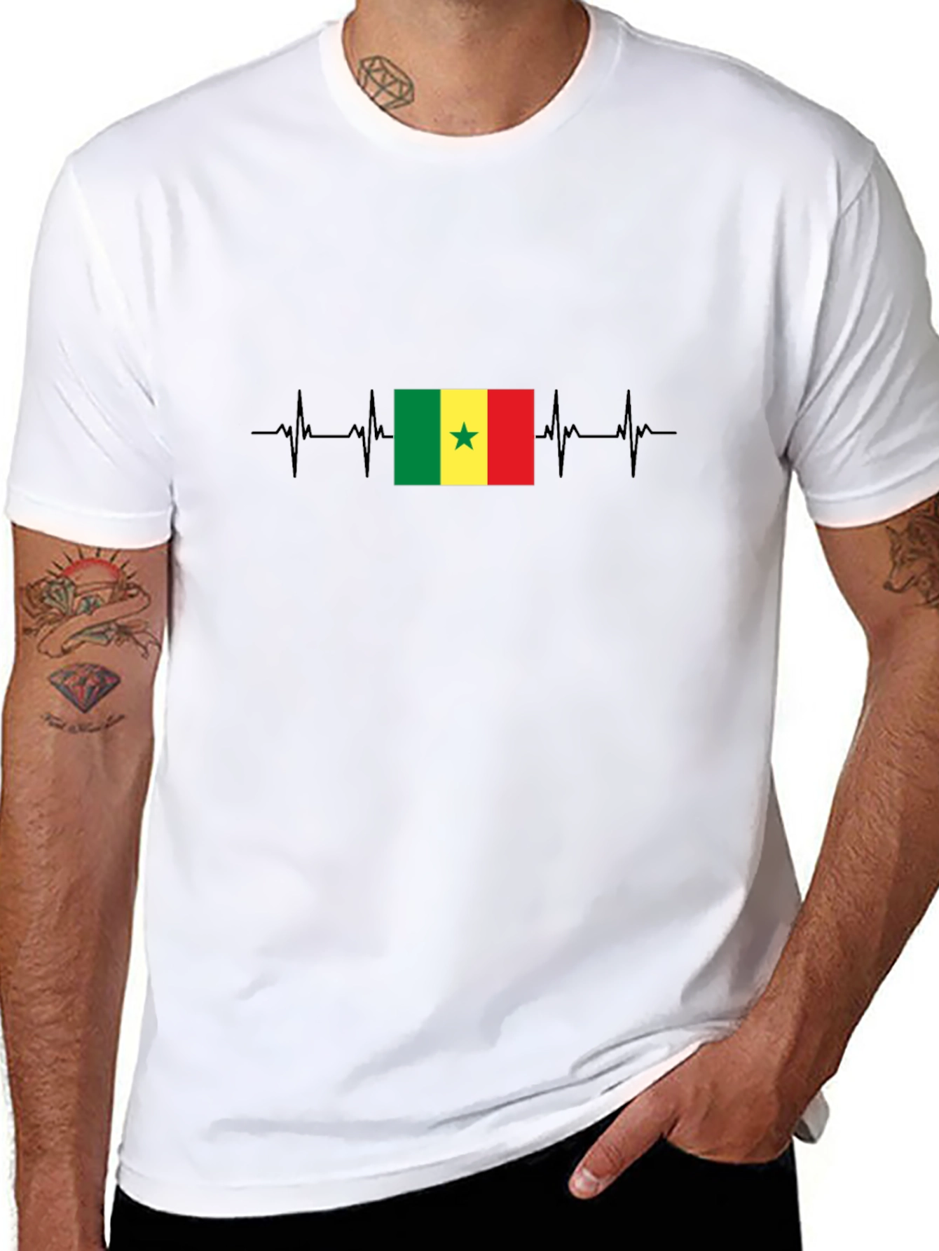 Senegal Flag Heartbeat T-Shirt - Black