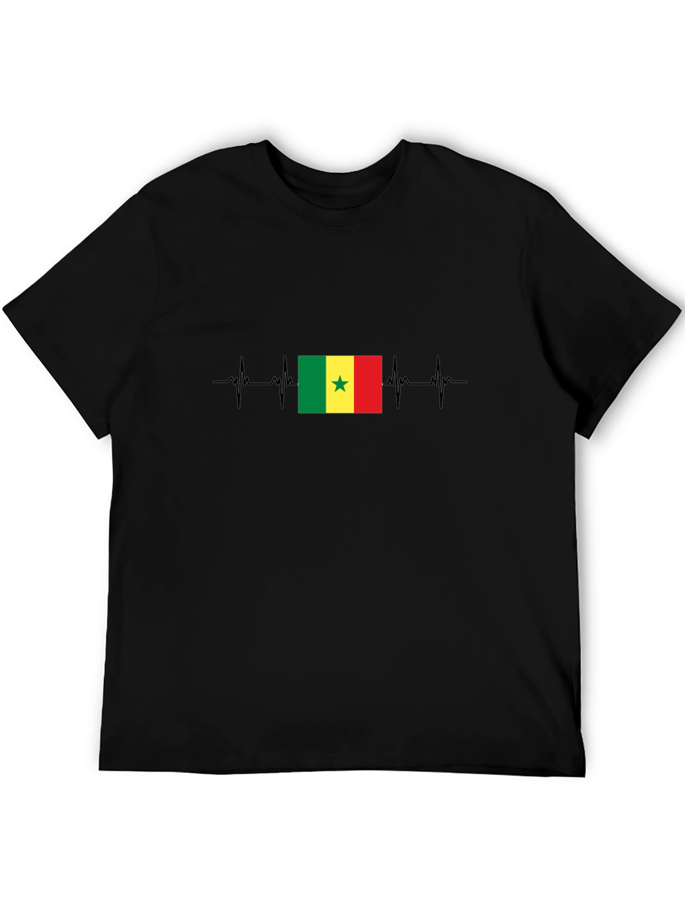 Senegal Flag Heartbeat T-Shirt - Black