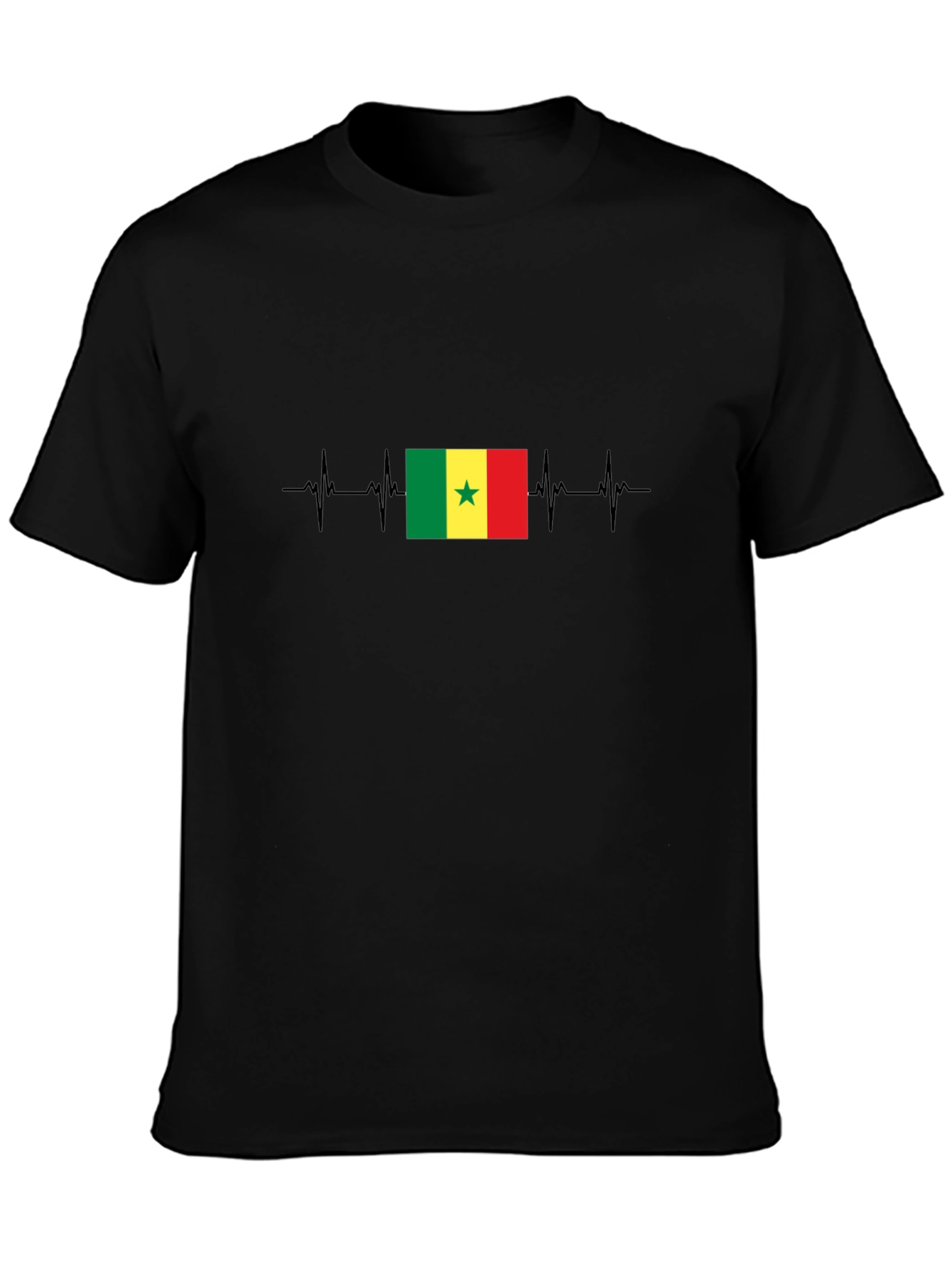 Senegal Flag Heartbeat T-Shirt - Black