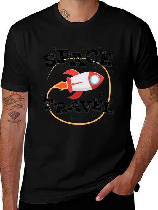 Space Travel Graphic Tee - Black Cotton Blend