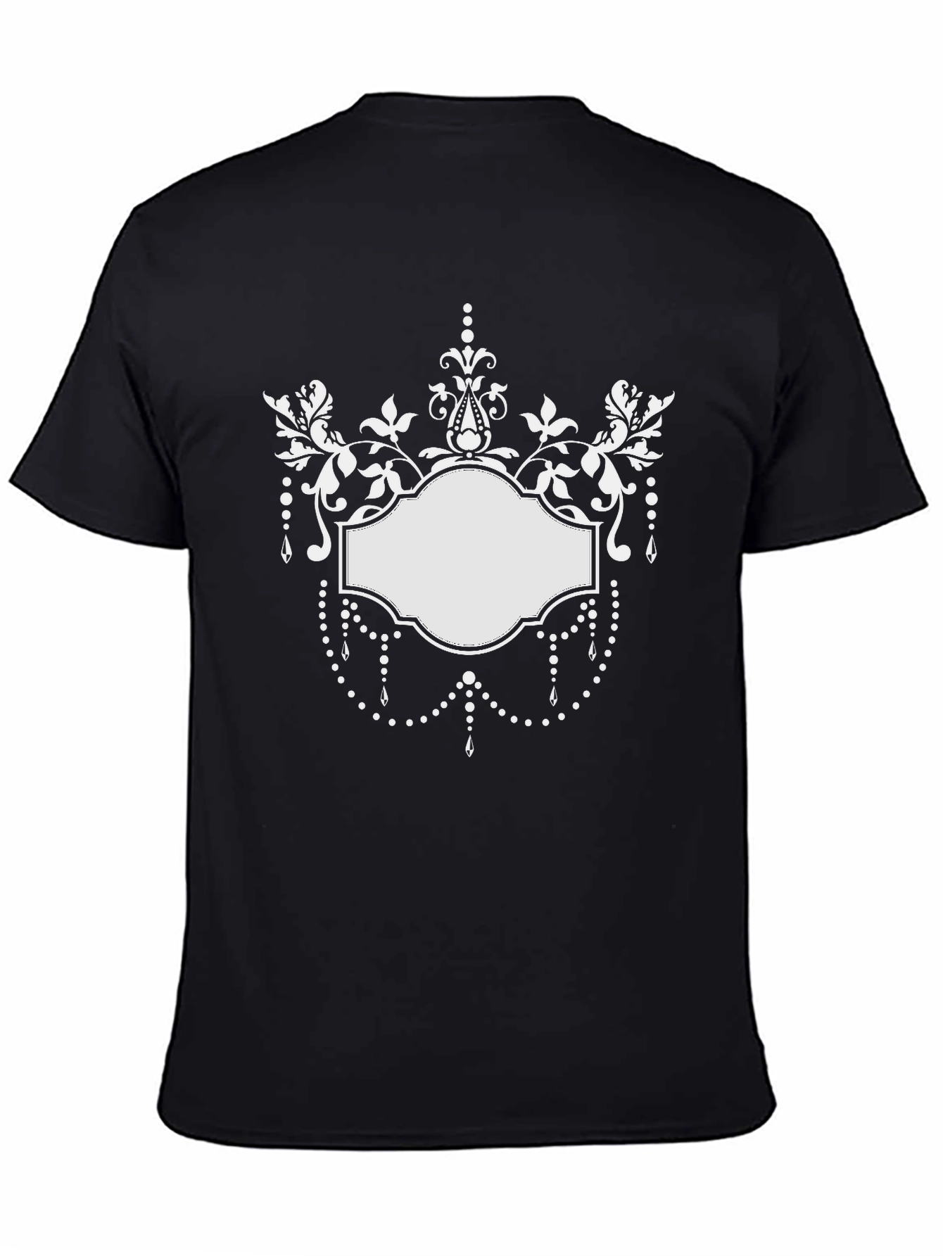 Elegant Floral Frame Black T-Shirt
