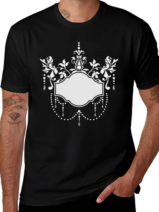 Elegant Floral Frame Black T-Shirt