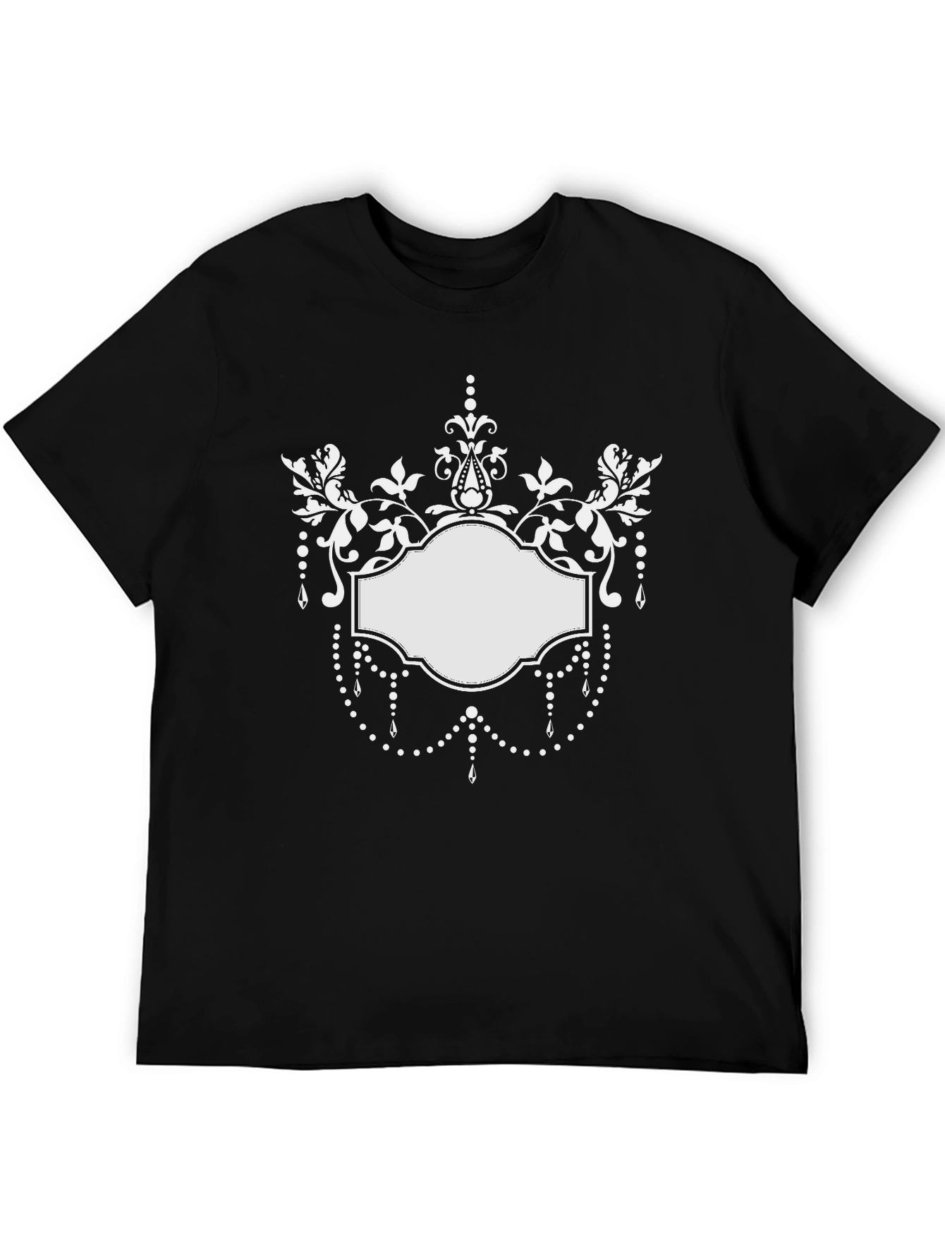 Elegant Floral Frame Black T-Shirt
