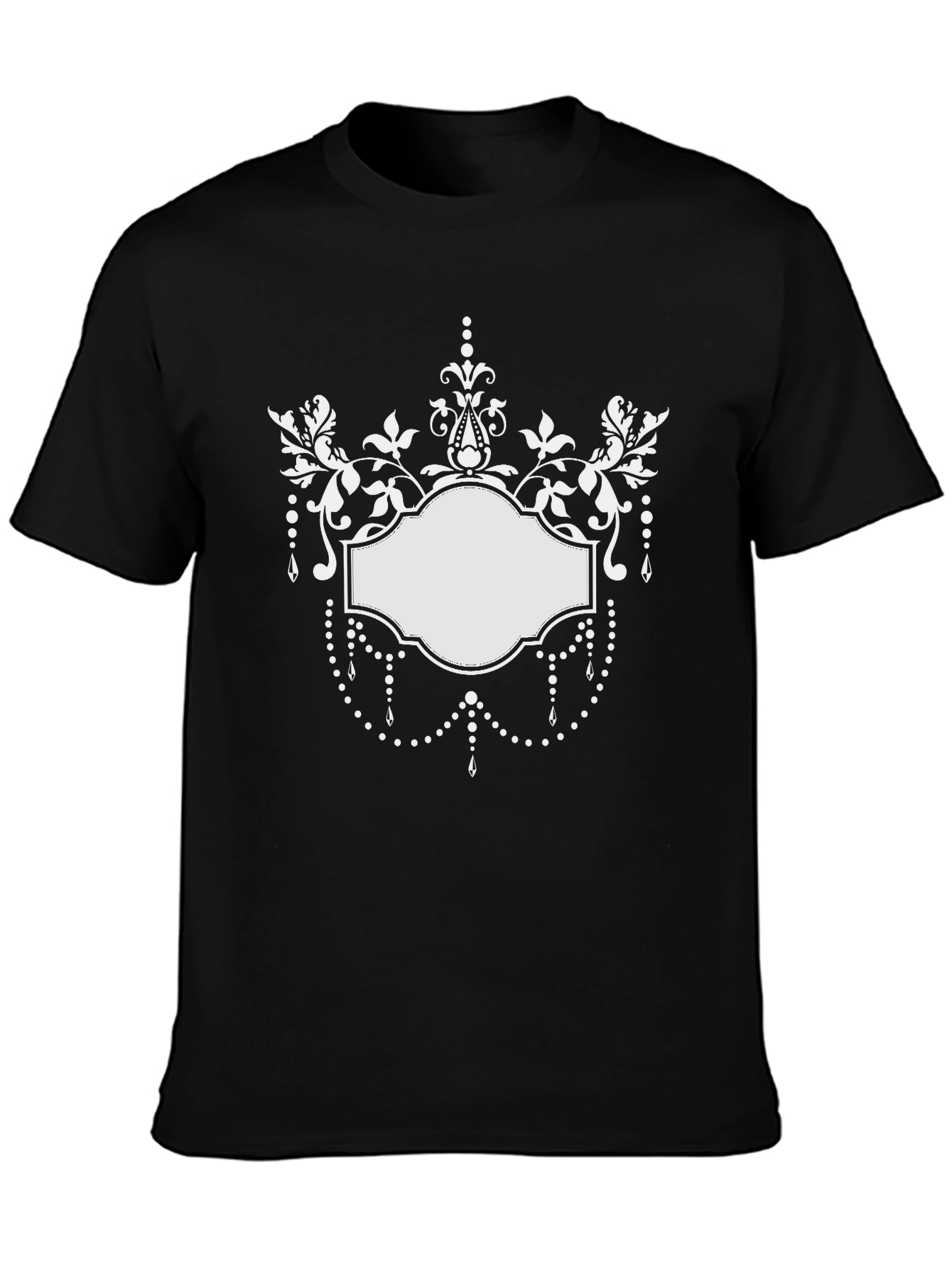 Elegant Floral Frame Black T-Shirt