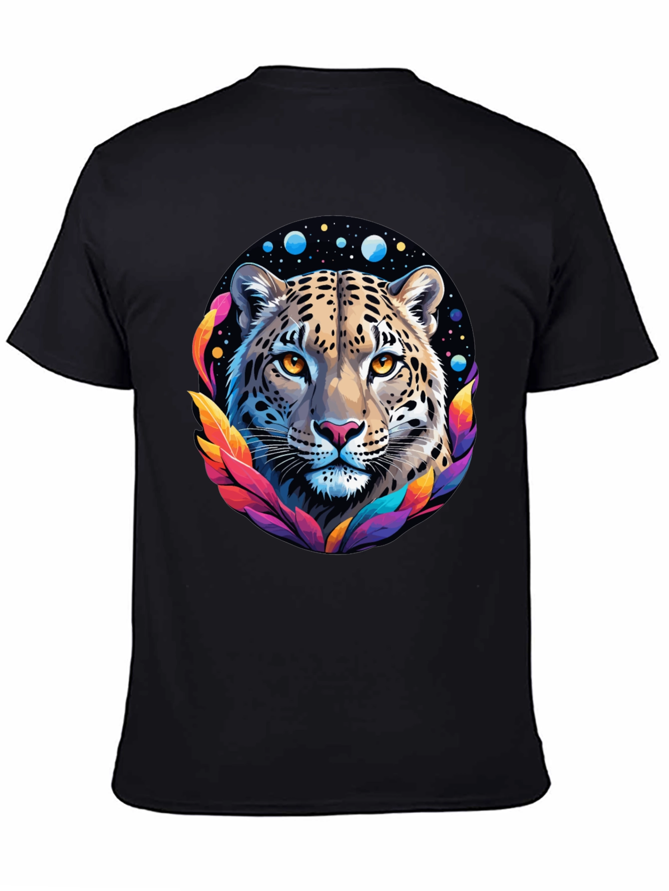 Leopard Galaxy Graphic Print Tee - Stylish Black T-Shirt