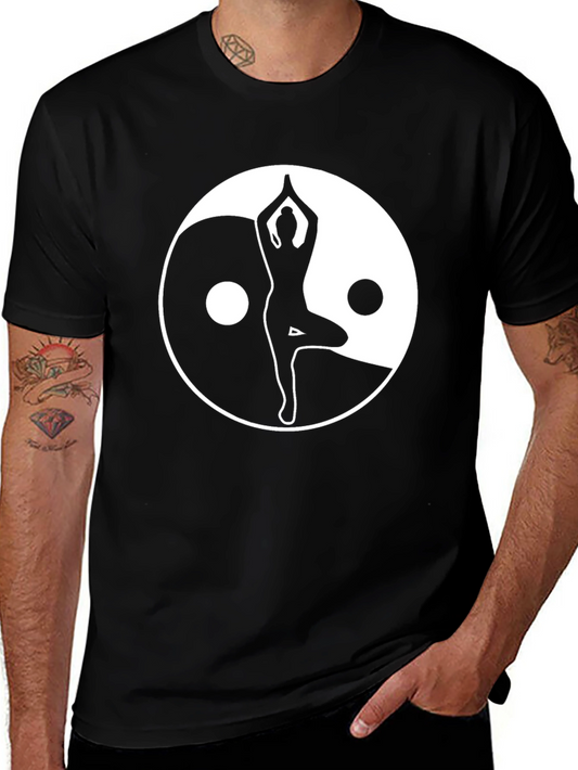 Yin Yang Yoga Pose Graphic Tee - Mens Black T-Shirt