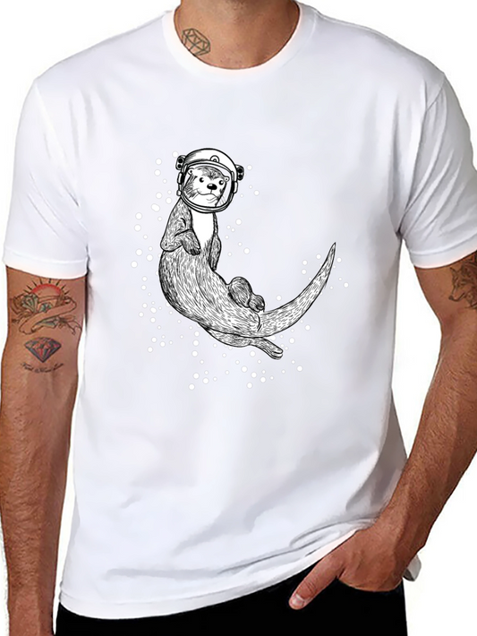 Astronaut Otter Graphic T-Shirt - Black Cotton Tee