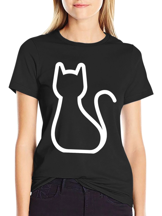 Black Cat Outline T-Shirt - Simple Stylish Design