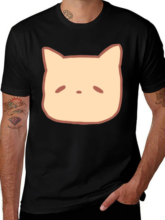 Minimalist Cat Face Graphic Tee - Black