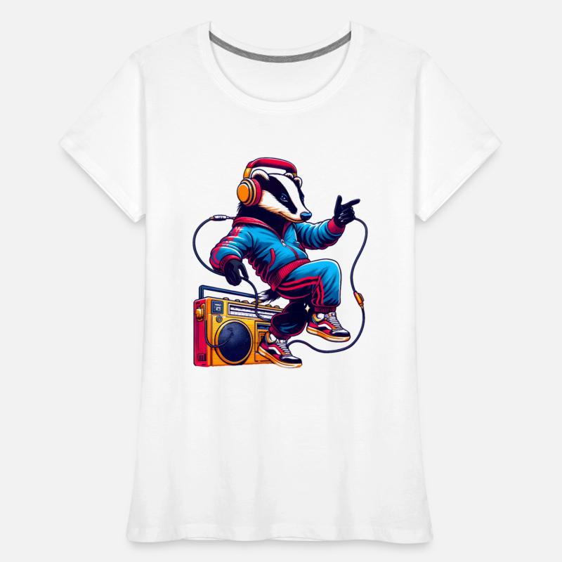 happy badger with headphones dancing