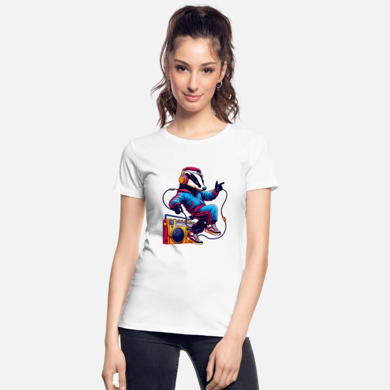 happy badger with headphones dancing