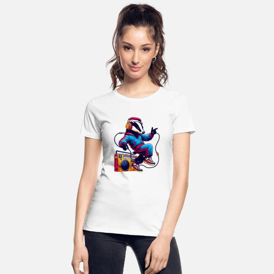 happy badger with headphones dancing