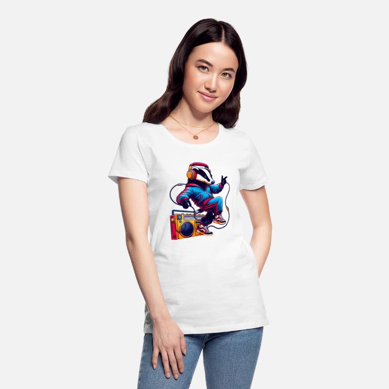 happy badger with headphones dancing