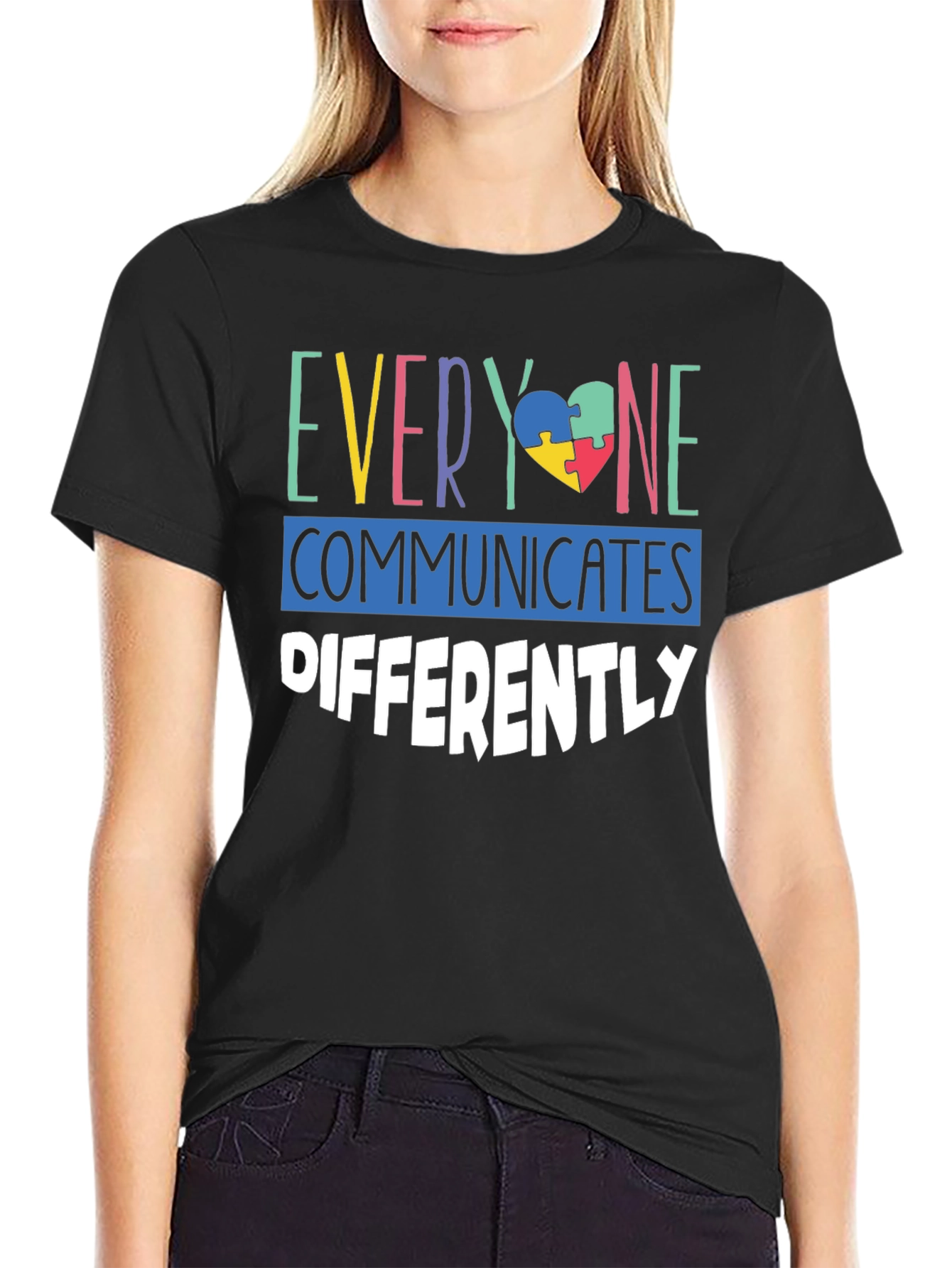 Autism Awareness T-Shirt Everyone Communicates Differently Puzzle Heart