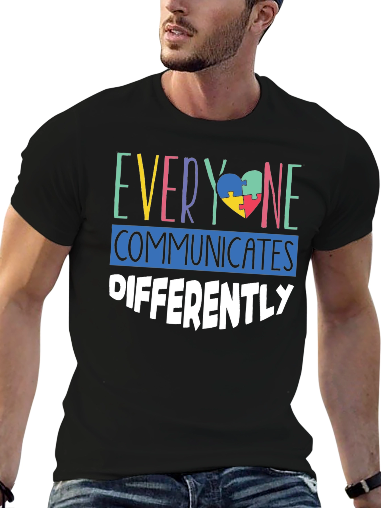 Autism Awareness T-Shirt Everyone Communicates Differently Puzzle Heart