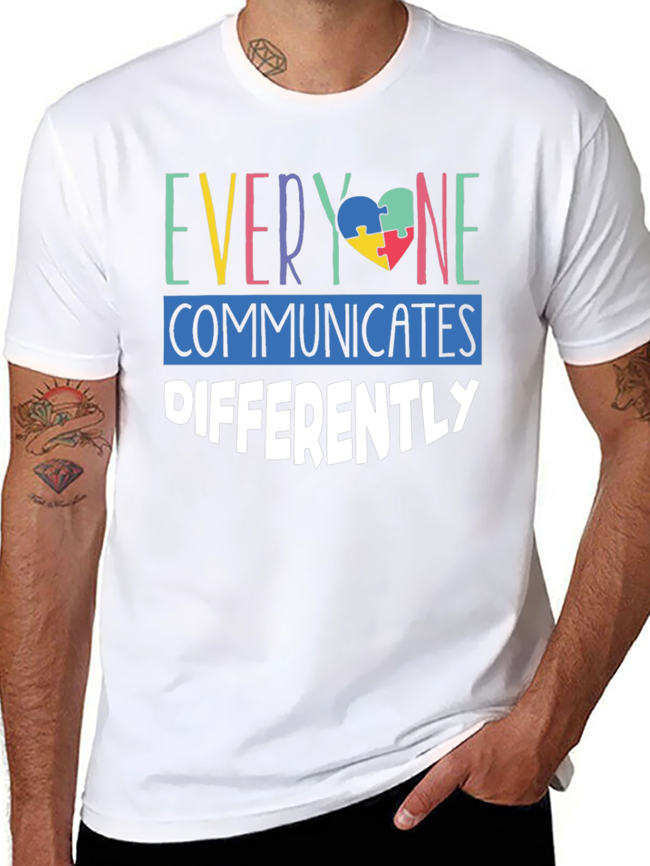 Autism Awareness T-Shirt Everyone Communicates Differently Puzzle Heart
