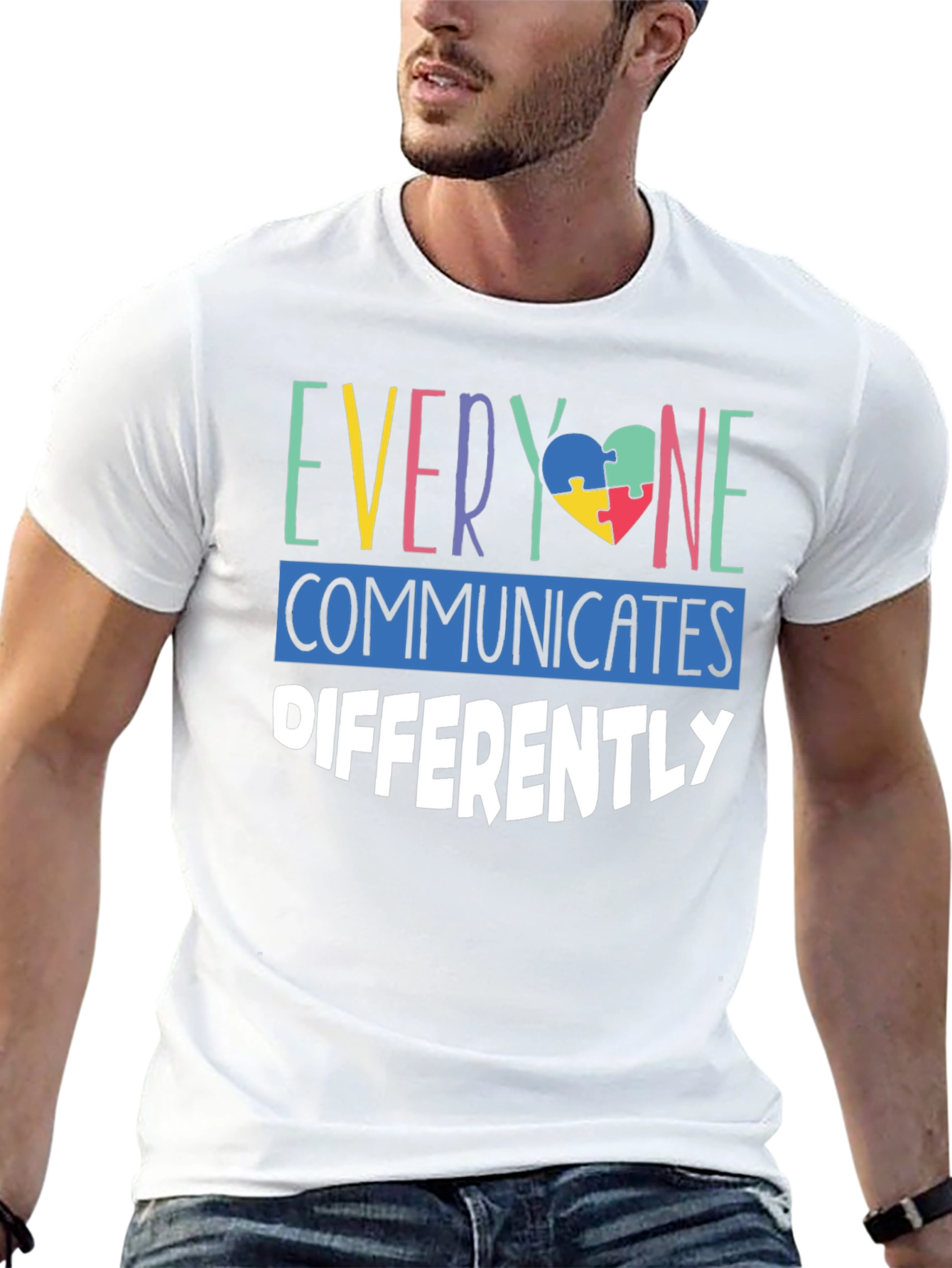 Autism Awareness T-Shirt Everyone Communicates Differently Puzzle Heart