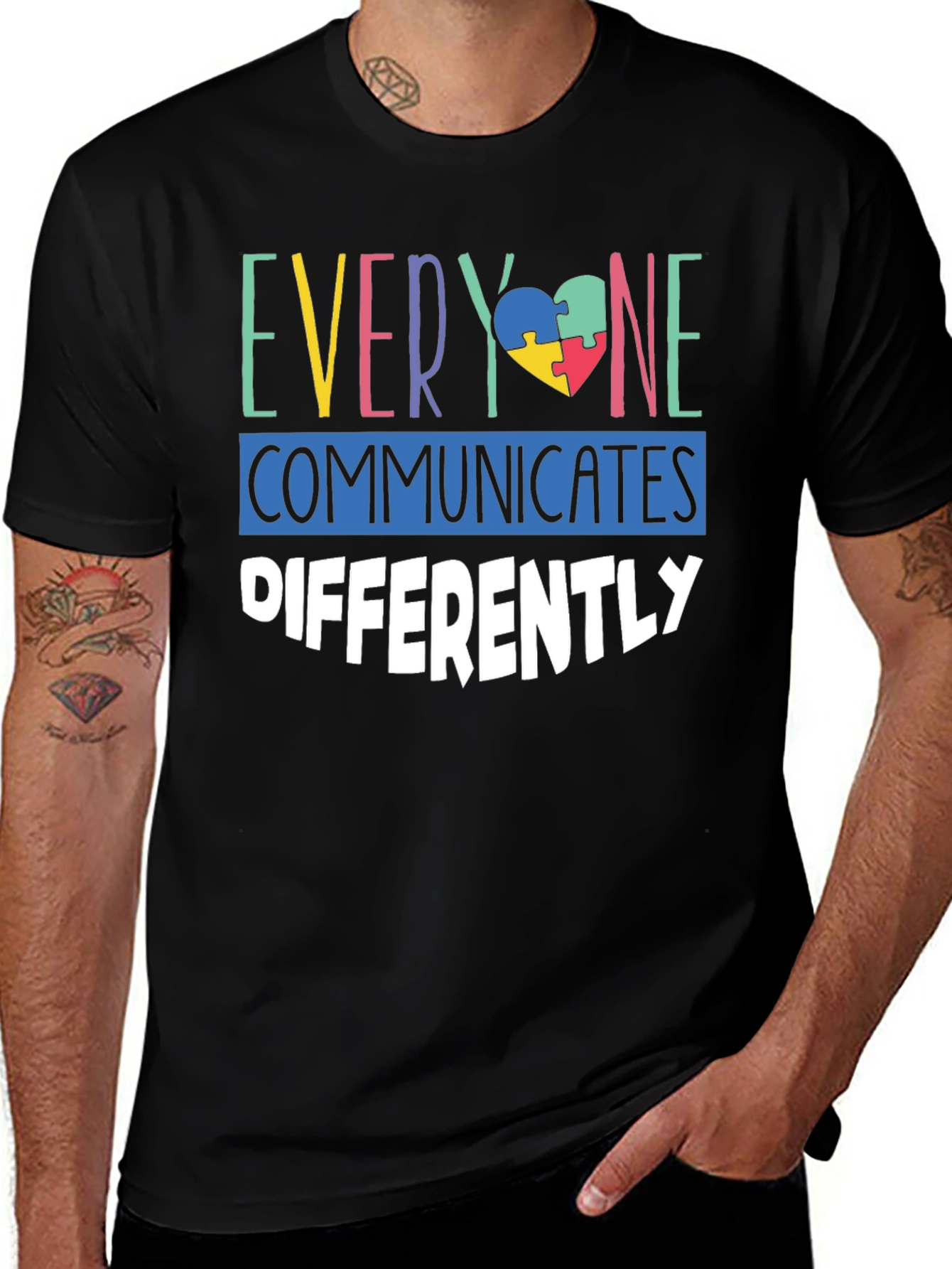 Autism Awareness T-Shirt Everyone Communicates Differently Puzzle Heart