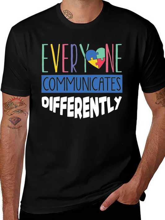 Autism Awareness T-Shirt Everyone Communicates Differently Puzzle Heart