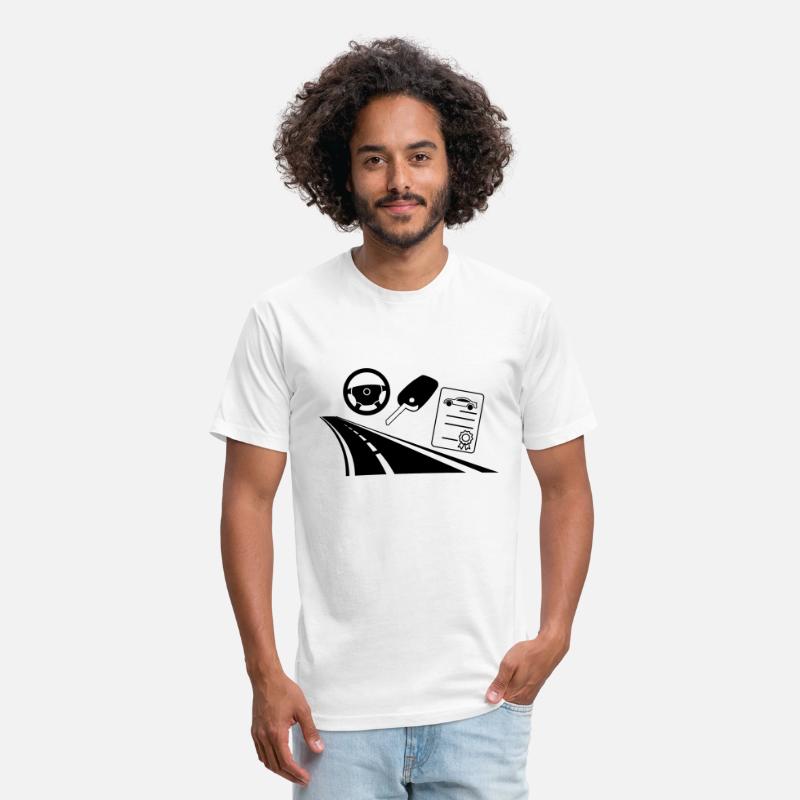 Highway with car license key and steering wheel