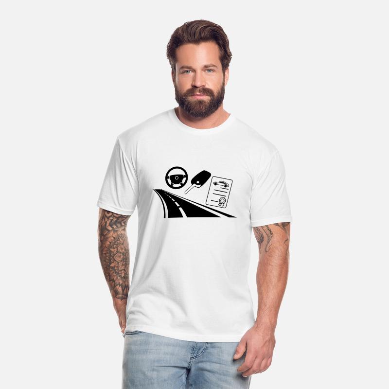 Highway with car license key and steering wheel