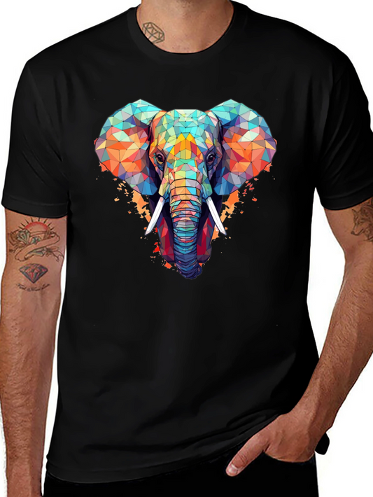 Geometric Elephant Graphic Black T-Shirt