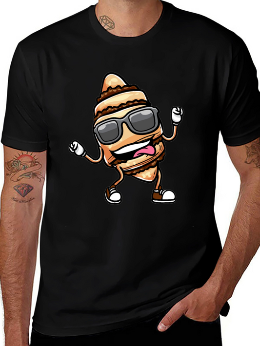 Funny Cream Horn Cartoon Black T-Shirt