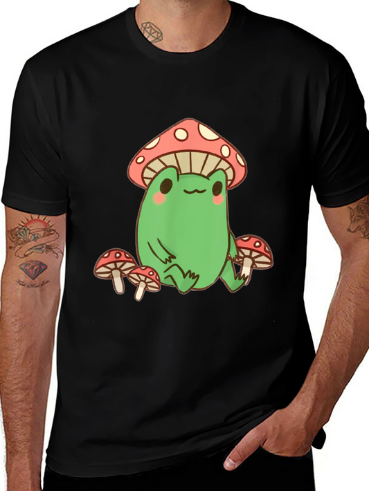 Frog Under Mushroom T-Shirt - Black