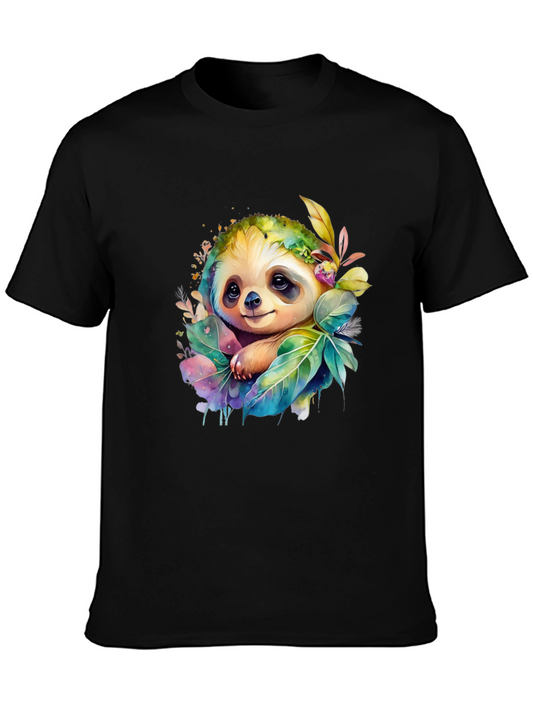 Cute Sloth Floral Watercolor Mens T-Shirt