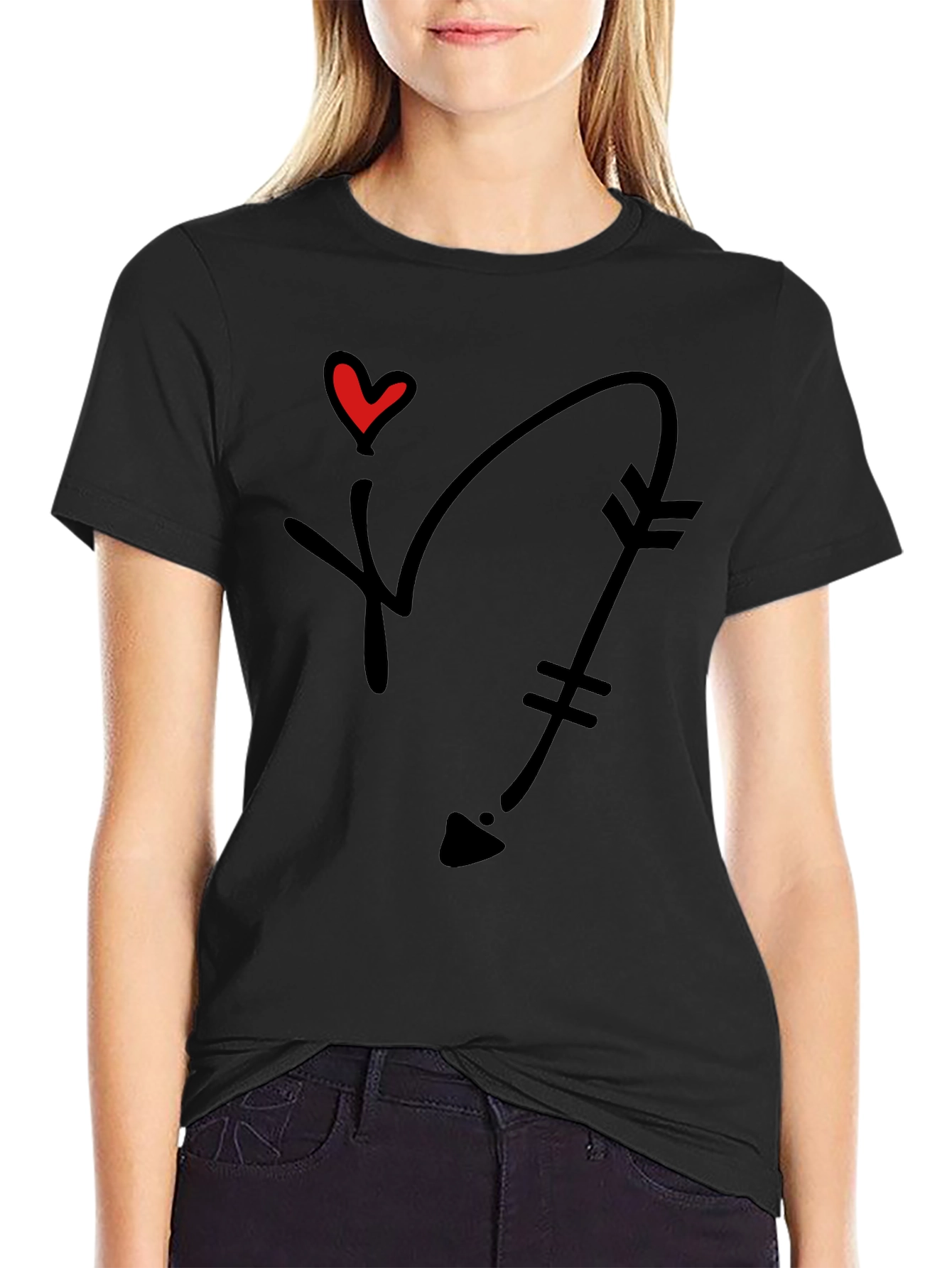 Heart Arrow Graphic Tee - Black Casual Shirt