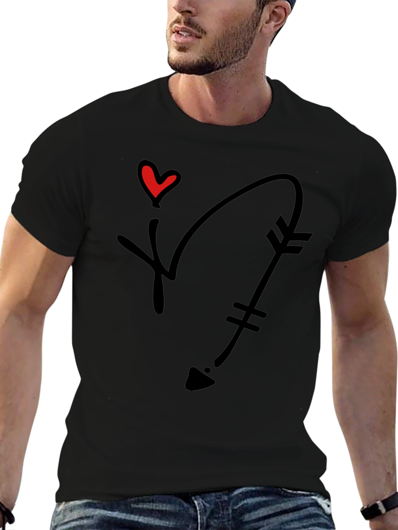 Heart Arrow Graphic Tee - Black Casual Shirt