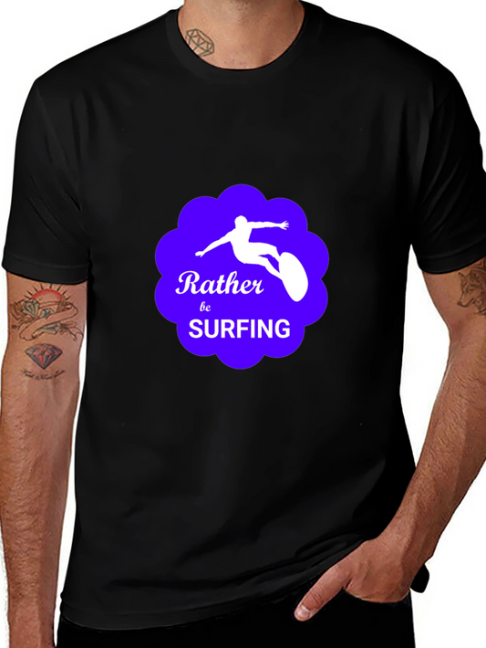 Rather Be Surfing Graphic Tee - Black Cotton T-Shirt