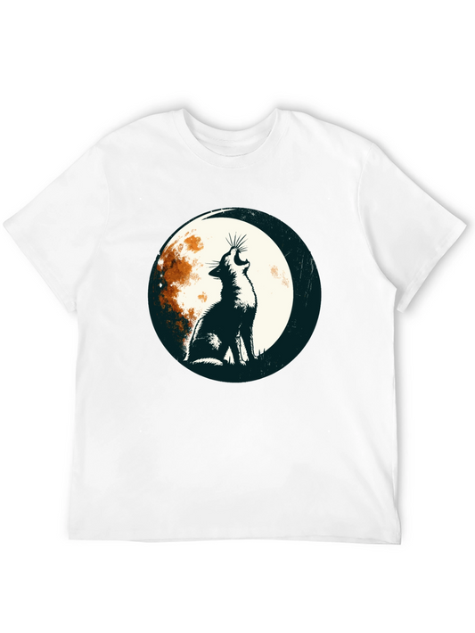 Wolf Howling at Moon Graphic Tee - Black Cotton Blend