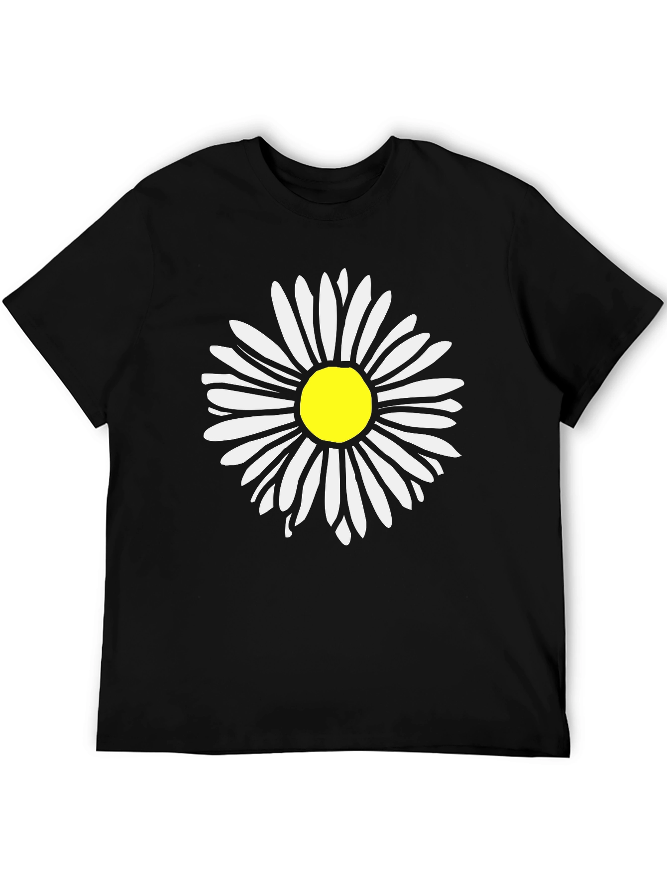 Daisy Flower Graphic Tee - Black Cotton T-Shirt