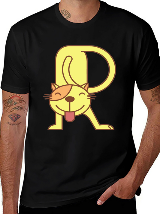 Cute Cat R Graphic T-Shirt - Black