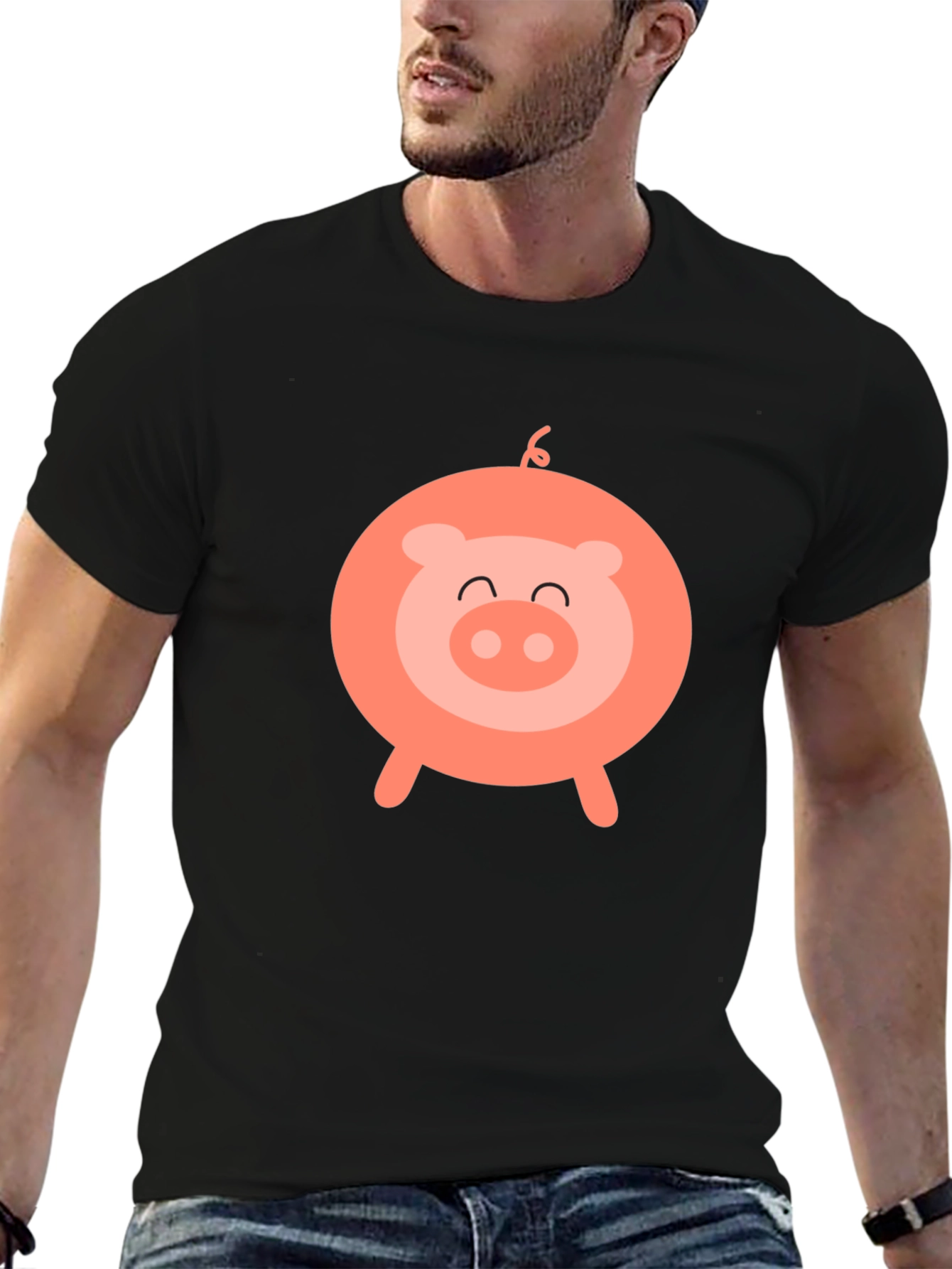 Cute Pig Graphic Black T-Shirt - Fun & Stylish!