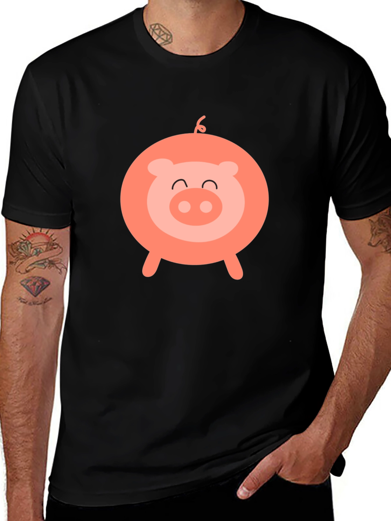 Cute Pig Graphic Black T-Shirt - Fun & Stylish!