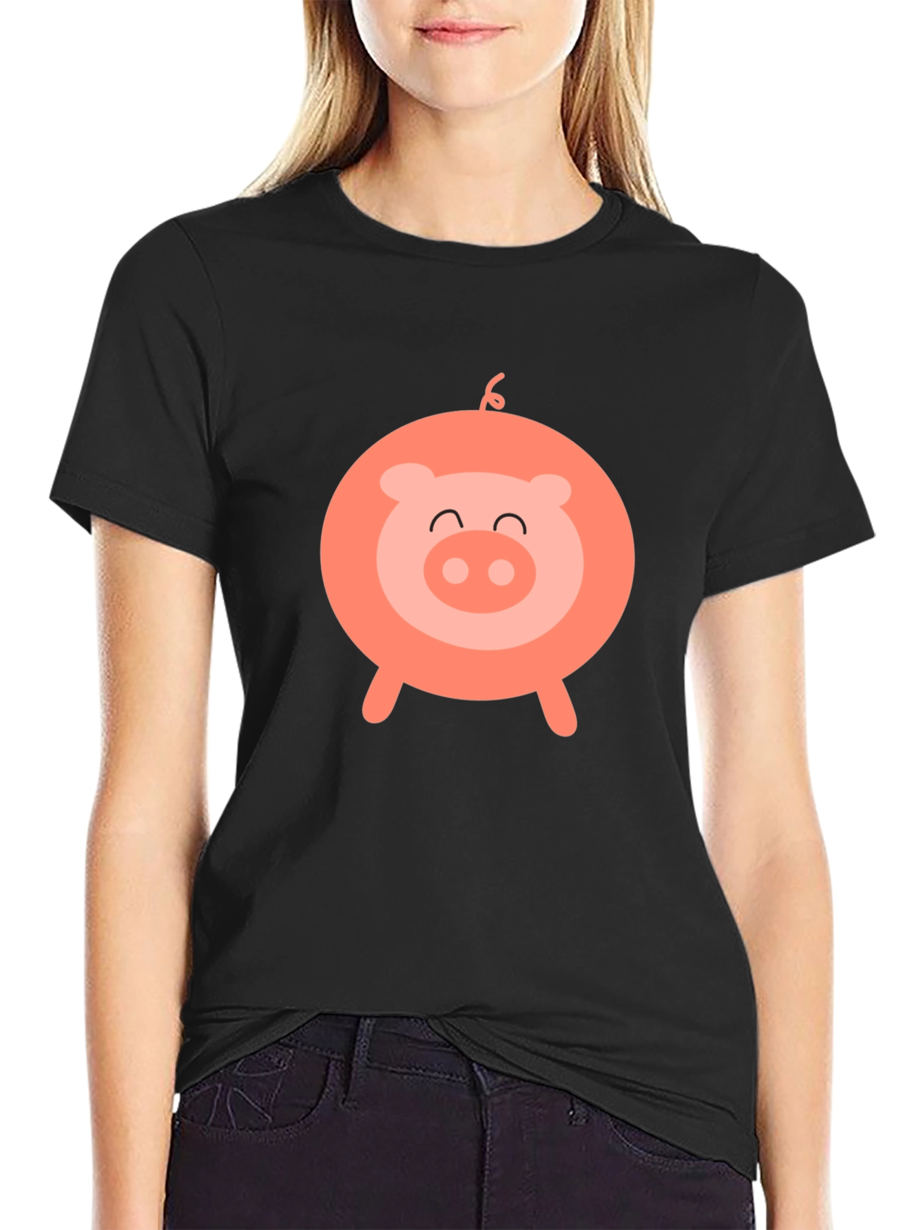 Cute Pig Graphic Black T-Shirt - Fun & Stylish!