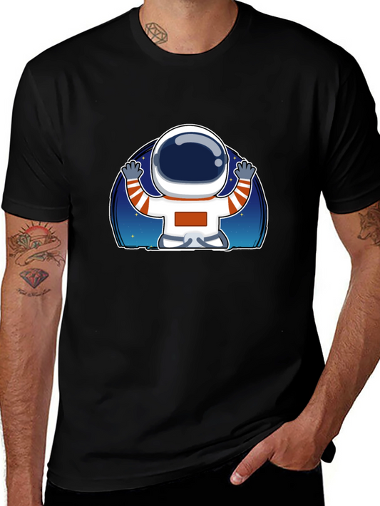 Cartoon Astronaut Graphic Print Black T-Shirt