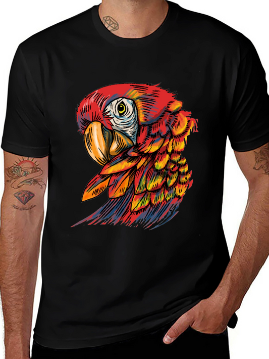 Vibrant Parrot Graphic Tee - Soft Black Cotton Blend